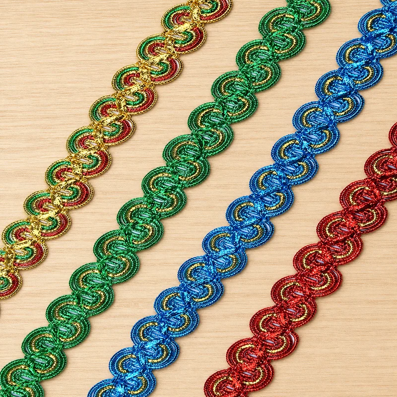 Multicolour Double Ring Metallic Braid — Photographed decorative trim sample; verify colour and construction with a physical sample