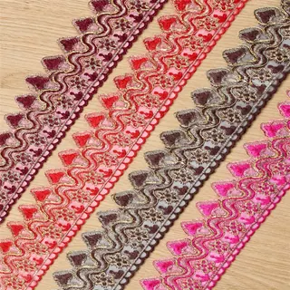 Multicolour ornamental scrolls decorative trim — Photographed decorative trim sample; verify colour and construction with a physical sample