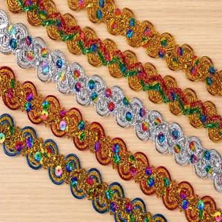 Multicolour oval accents decorative trim — Photographed decorative trim sample; verify colour and construction with a physical sample