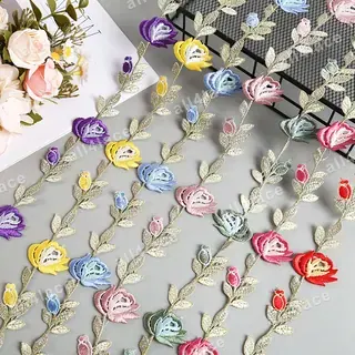 Multicolour Rosebud Vine Mesh Trim