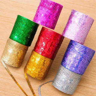 Multicolour Stacked Sequin Tape — Photographed decorative trim sample; verify colour and construction with a physical sample