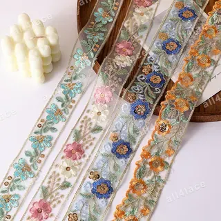 Multicolour striped flowers decorative ribbon