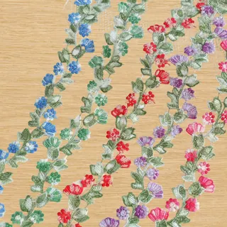 Multicolour Twining Flower Vine Trim — Photographed decorative trim sample; verify colour and construction with a physical sample