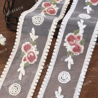 Multicolour wavy flowers lace trim