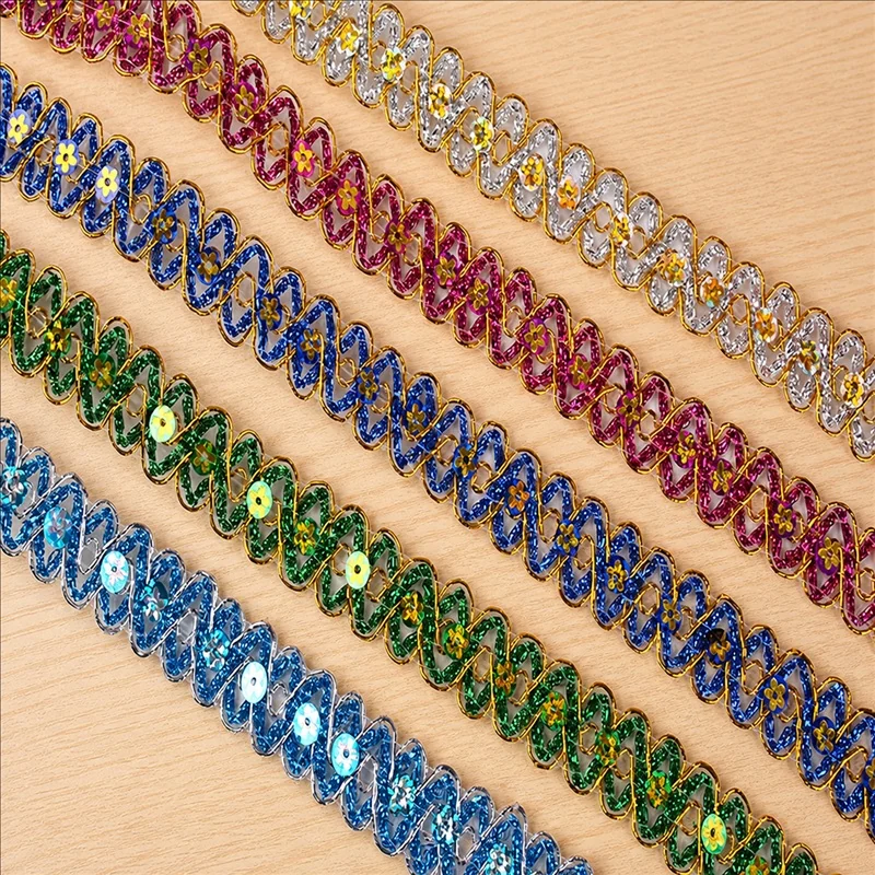 Multicolour zigzag accents decorative trim — Photographed decorative trim sample; verify colour and construction with a physical sample