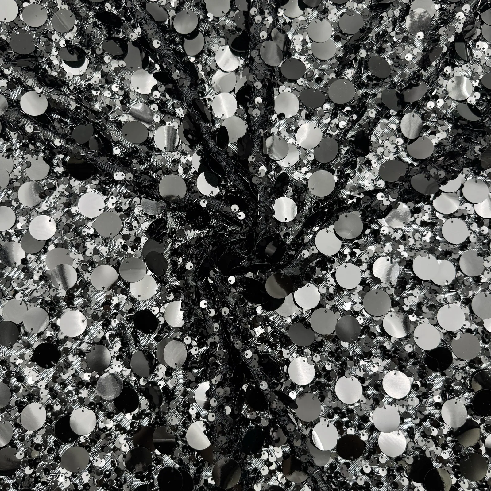 Oversized Disc Mixed Sequin Fabric — Overall sample and pattern view