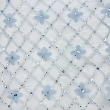 Pale Blue Diamond Floral Sequin Mesh — Overall sample and pattern view