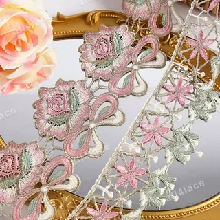 Soft pastel large blooms lace trim