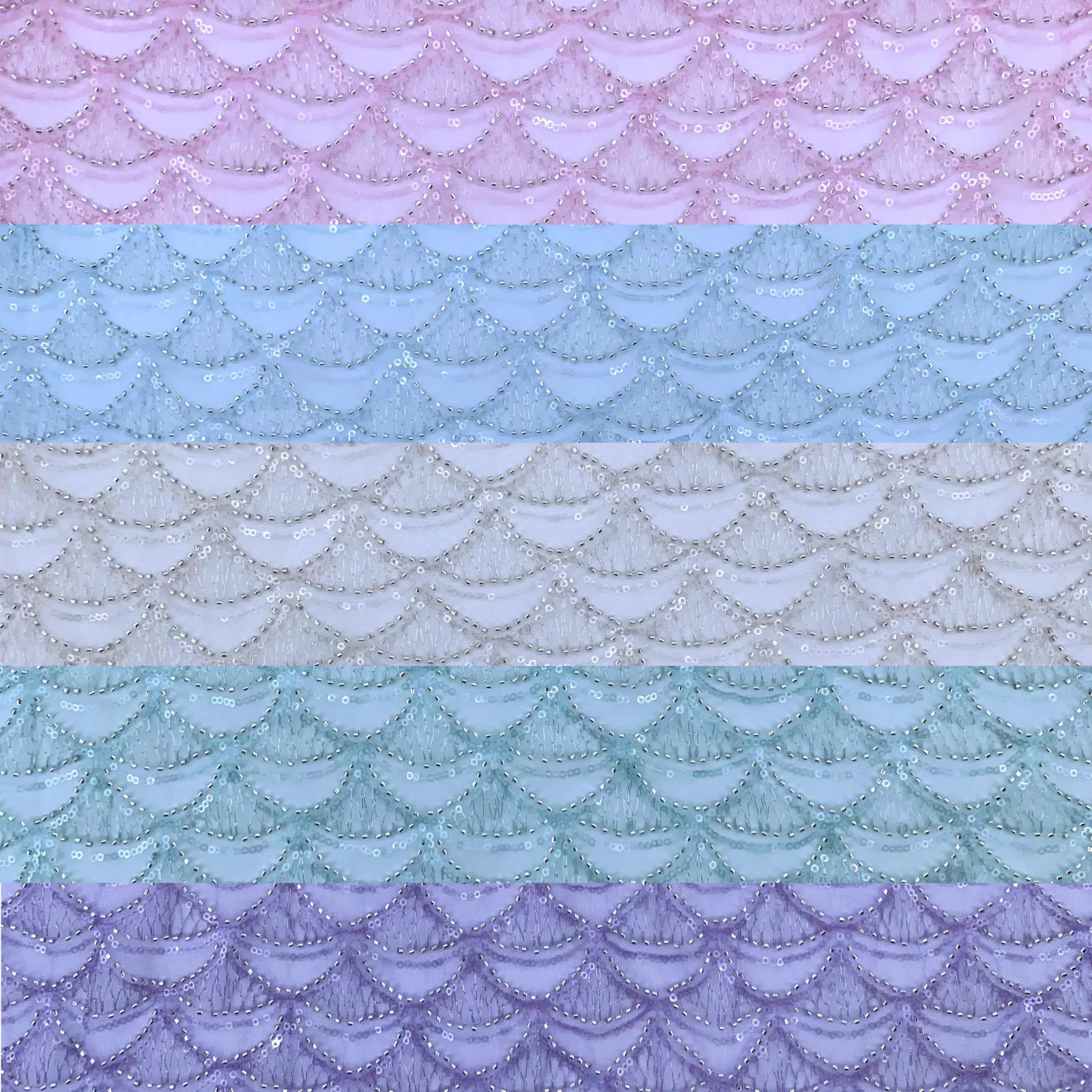 Pastel Fish-Scale Pattern Fabric Samples