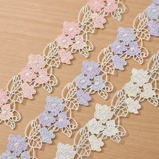 Pastel Flower and Leaf Openwork Trim — Photographed decorative trim sample; verify colour and construction with a physical sample