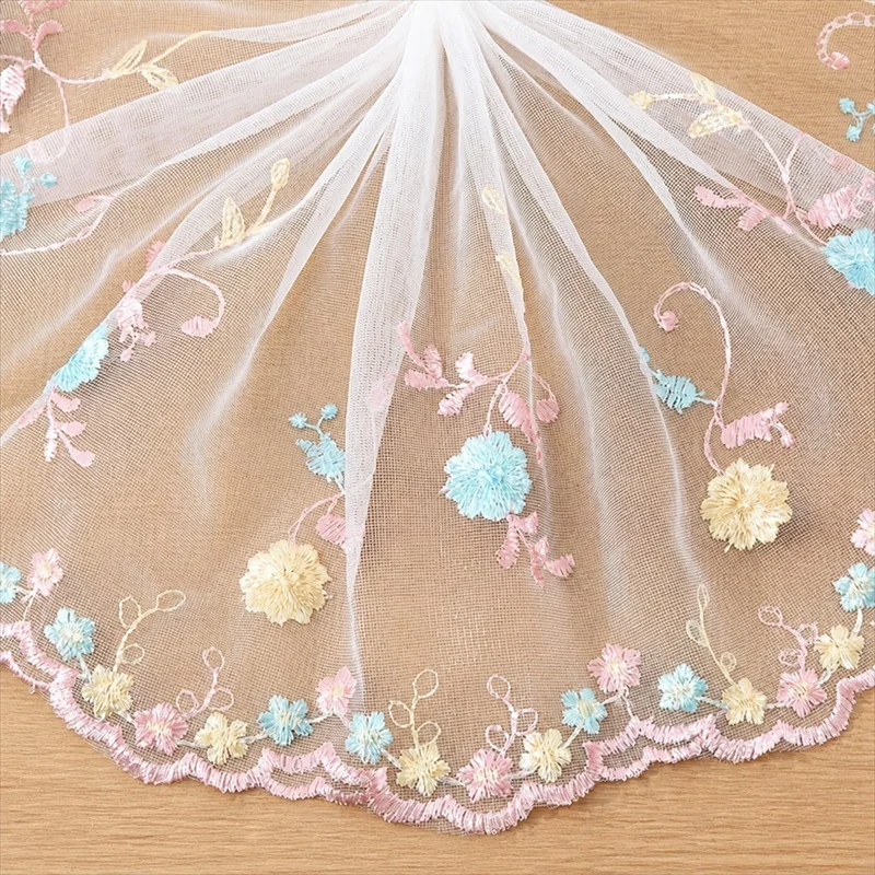 Pastel Flower Scalloped Tulle Border — Photographed decorative trim sample; verify colour and construction with a physical sample