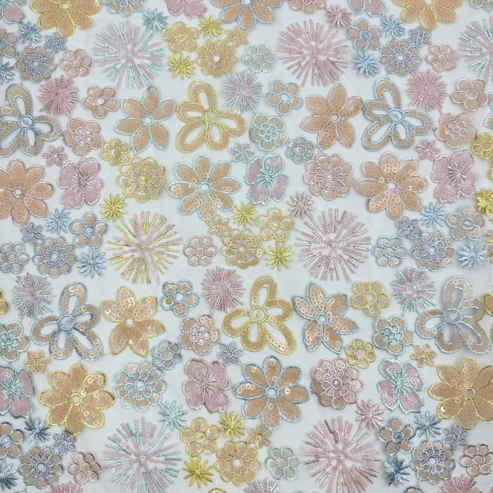 Pastel Garden Floral Embellished Mesh