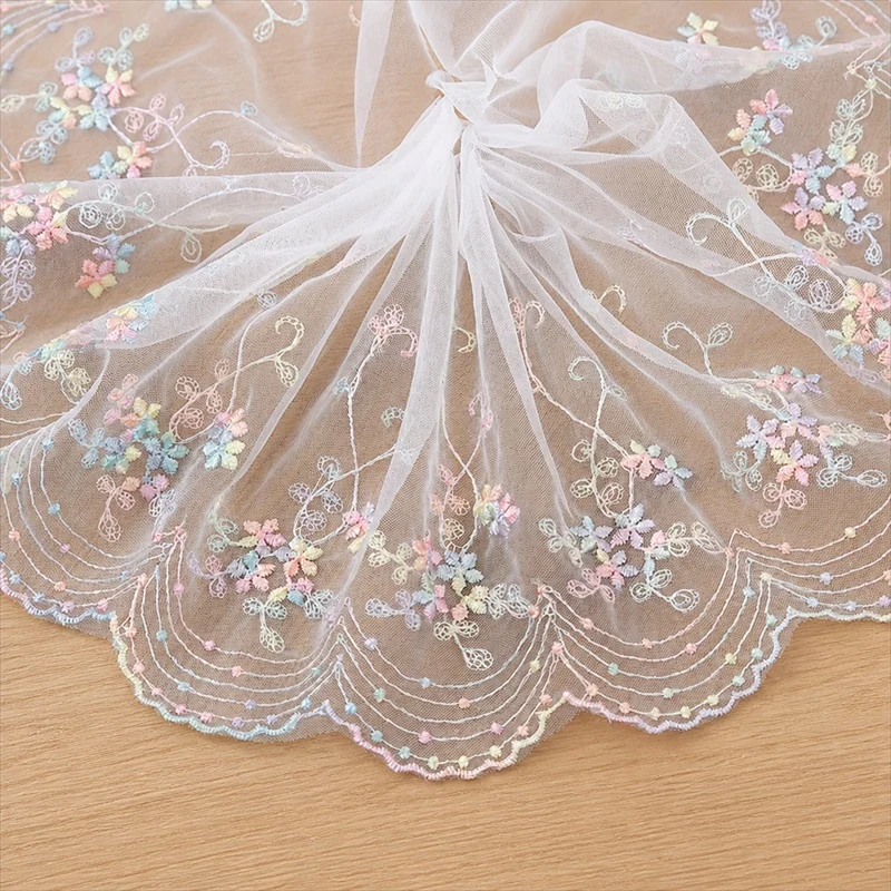 Pastel Garland Tulle Scallop Border — Photographed decorative trim sample; verify colour and construction with a physical sample