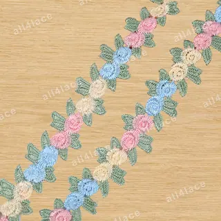 Soft pastel linked blooms lace trim