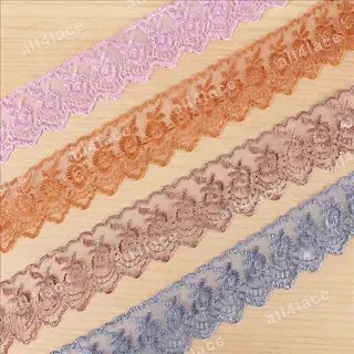Soft pastel metallic flowers lace trim