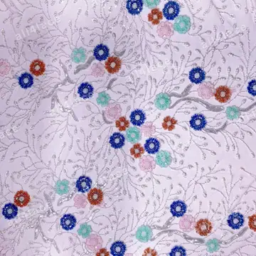 Pink Mesh Multicolour Floral Embellished Fabric