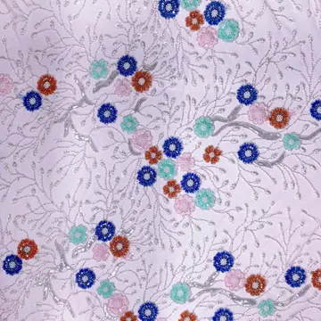 Pink Mesh Multicolour Floral Embellished Fabric — Overall sample and pattern view