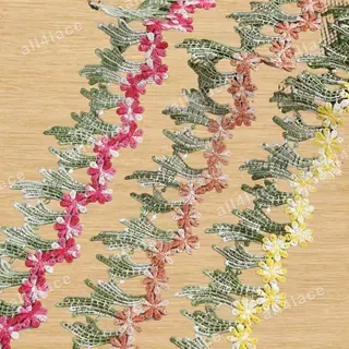 Pink and green leaf vine lace trim
