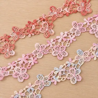 Pink Openwork Five-Petal Flower Trim — Photographed decorative trim sample; verify colour and construction with a physical sample