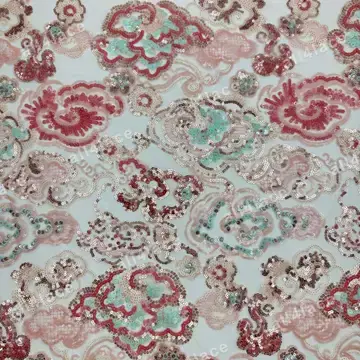 Pink Scroll Floral Sequin Mesh