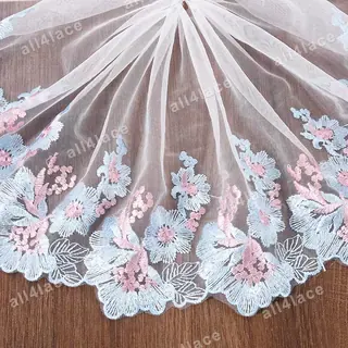 Powder Blue and Pink Floral Tulle Border