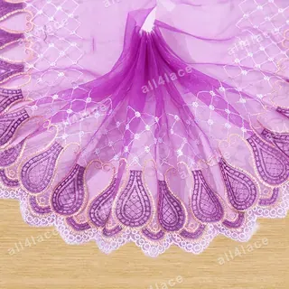 Purple scalloped floral border tulle trim