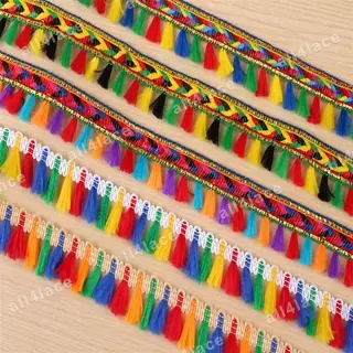 Rainbow tones long tassels fringe trim