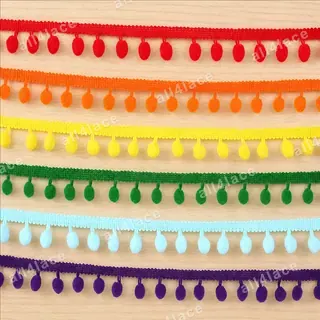 Rainbow tones small pom-poms trim