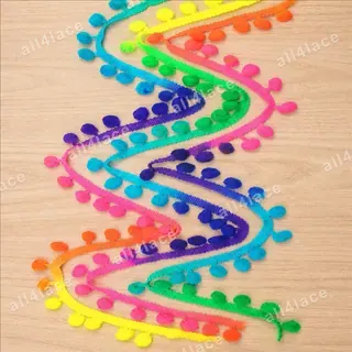 Rainbow tones bright pom-poms trim