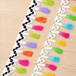 Rainbow tones short tassels fringe trim