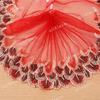Red and Black Fan Scallop Tulle Border