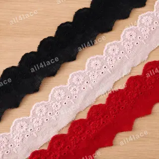 Red Black and Pink Eyelet Scallop Trim