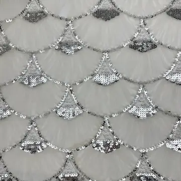 Scallop Bead and Sequin Mesh Fabric — Overall sample and pattern view