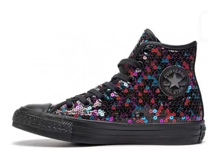 Glossy Black Sneakers Sequin