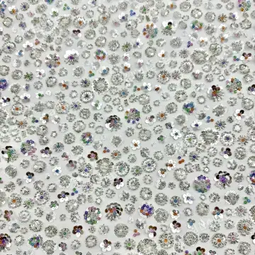 Silver Floral Disc and Bead Mesh Fabric