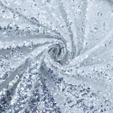 Silver Sequin Satin Fabric Samples — Sample draped for visual reference