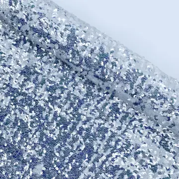 Silver Sequin Satin Fabric Samples — Overall sample and pattern view