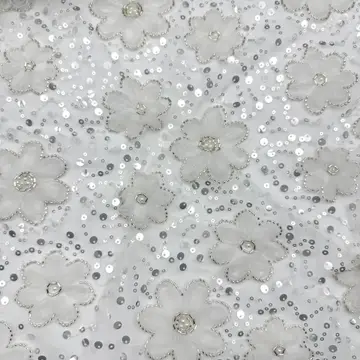 Small Flower Cord and Sequin Mesh Fabric — Overall sample and pattern view