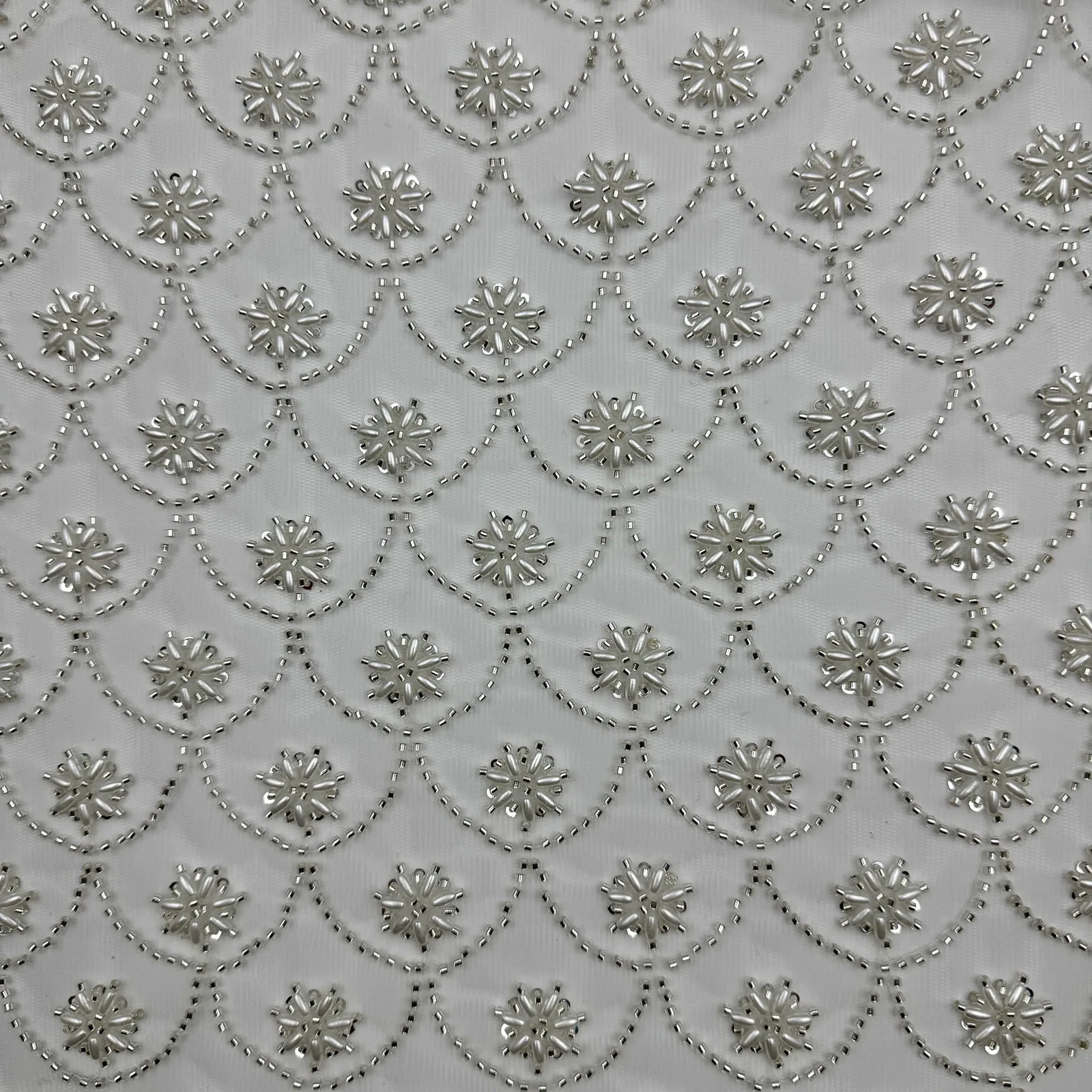 Sunburst Bead Diamond Mesh Fabric — Overall sample and pattern view
