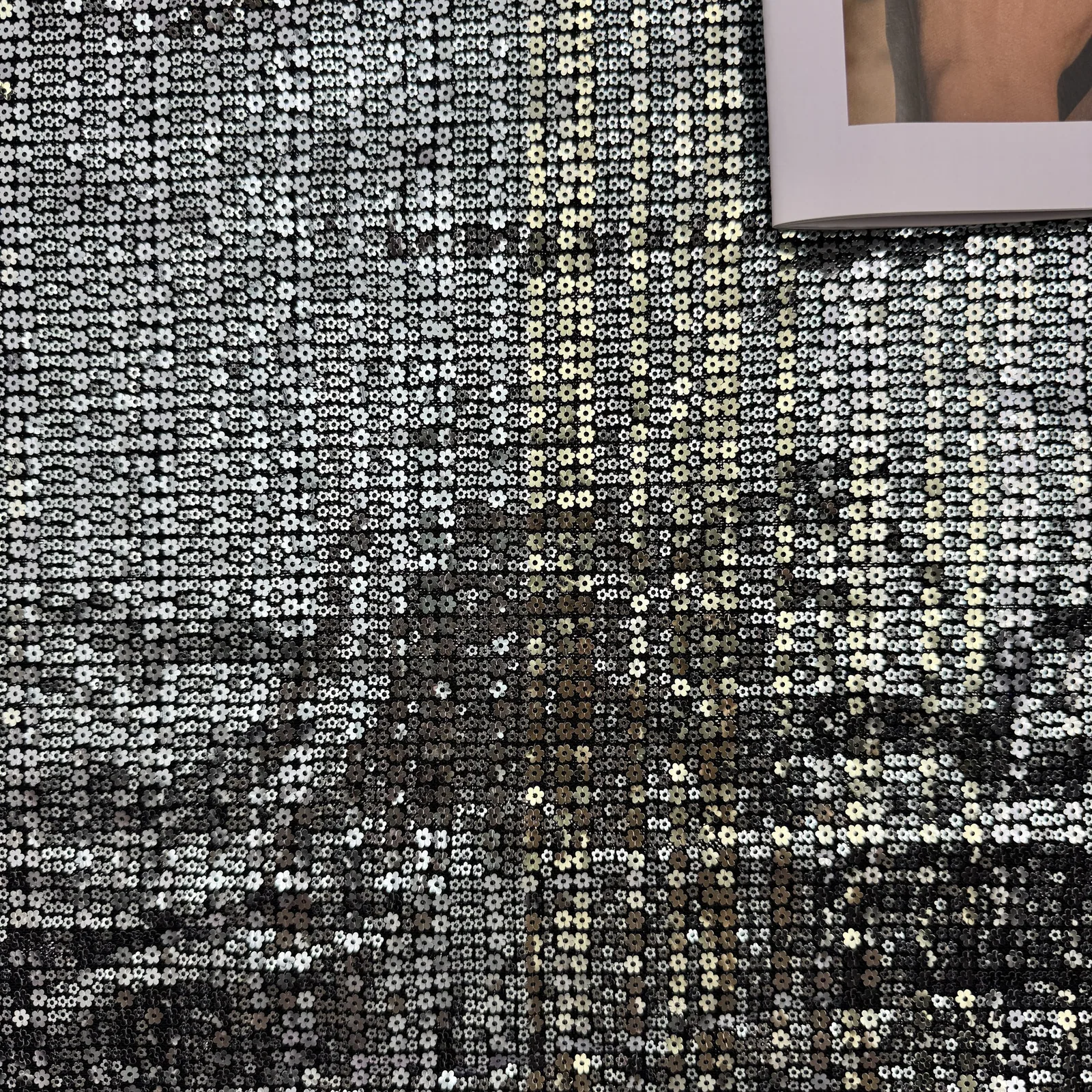 Vertical Floral Sequin Grid Fabric
