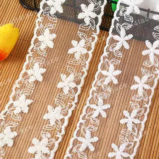 White daisy chains mesh trim
