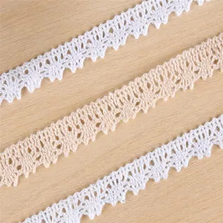 White Petite Openwork Lace Edging — Photographed decorative trim sample; verify colour and construction with a physical sample