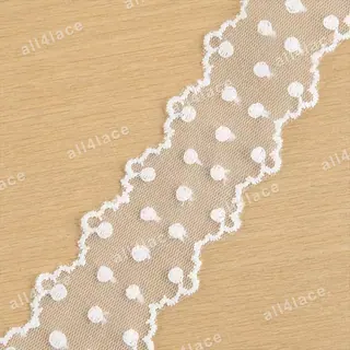 White Polka Dot Mesh Scallop Trim