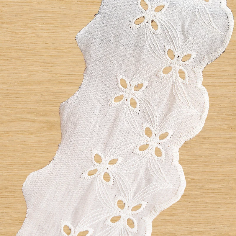 White scalloped flower openwork trim — Photographed decorative trim sample; verify colour and construction with a physical sample
