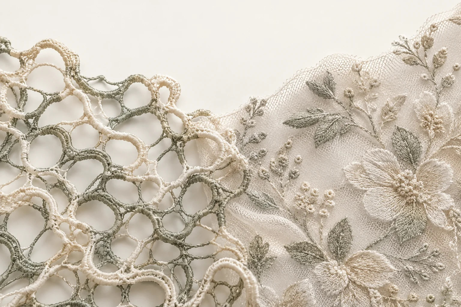 Concept comparison of open thread connections and embroidery on net