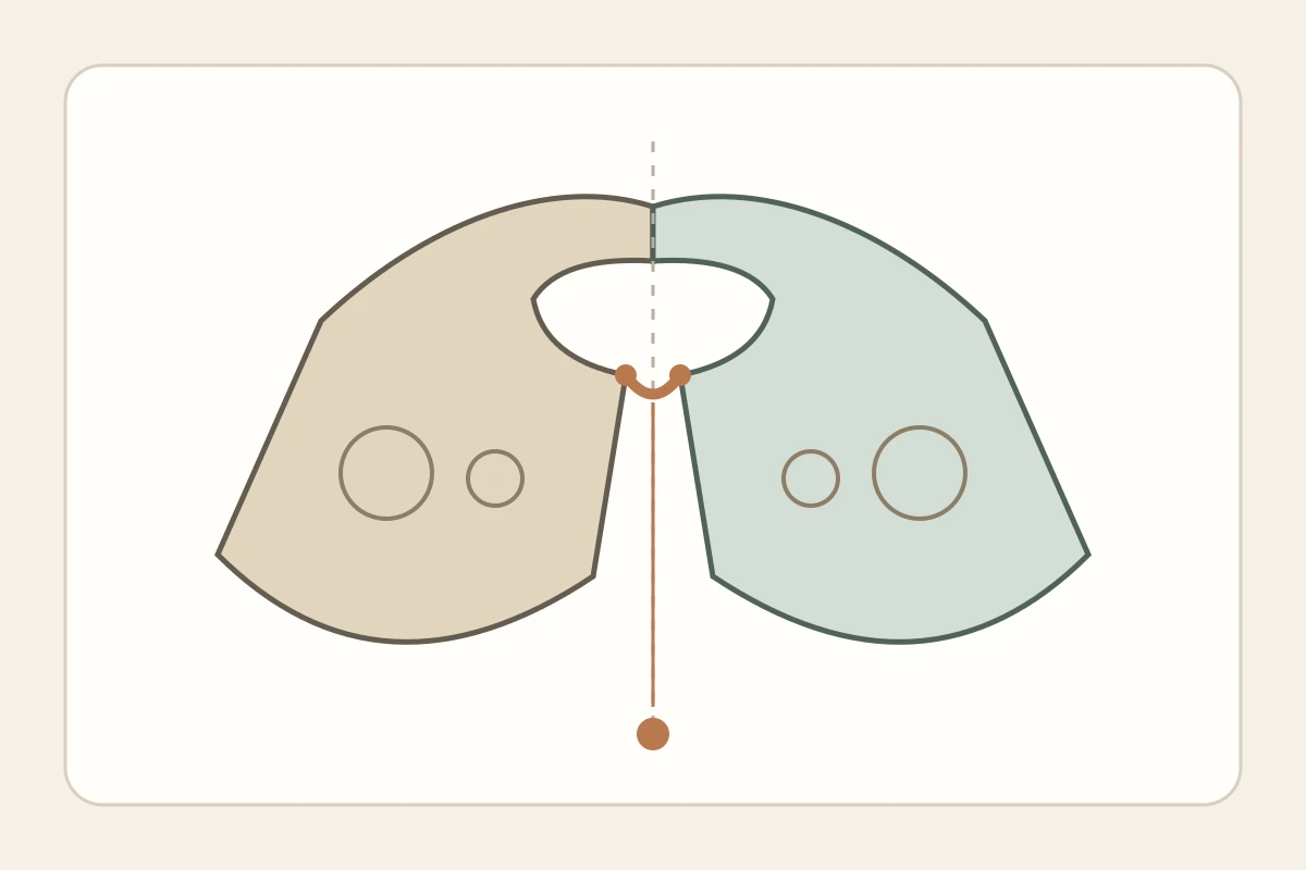 Concept diagram of a separate collar with paired panels and a front closure; not a product photograph or scale pattern