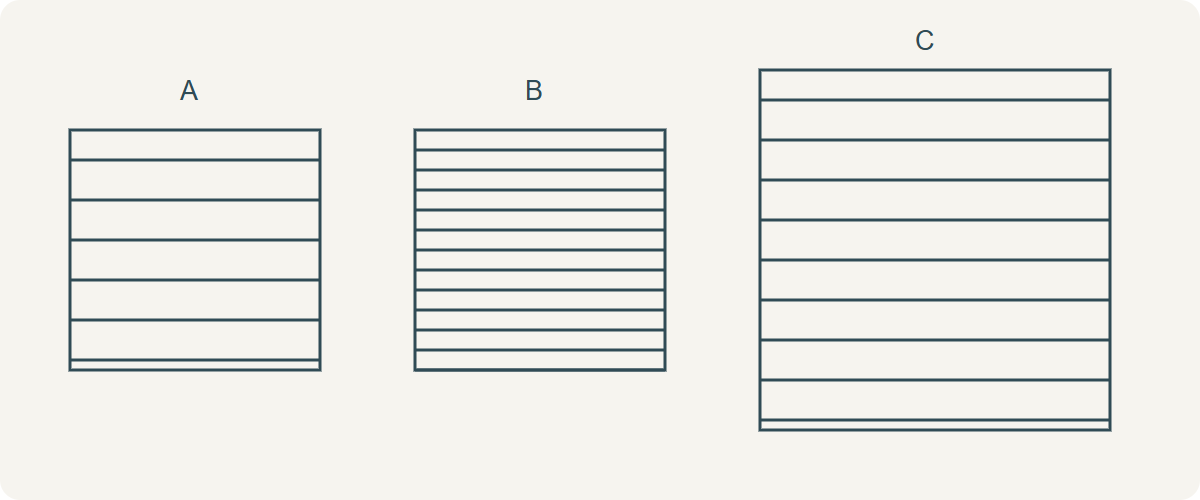 Equal-area line fields with different spacing beside a larger field at the same spacing