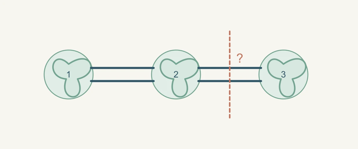 Original schematic of three embroidered motifs linked by structural stitch bridges