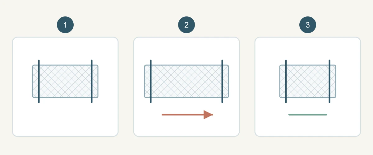 Original schematic showing unloaded, stretched and rested positions of marked stretch lace