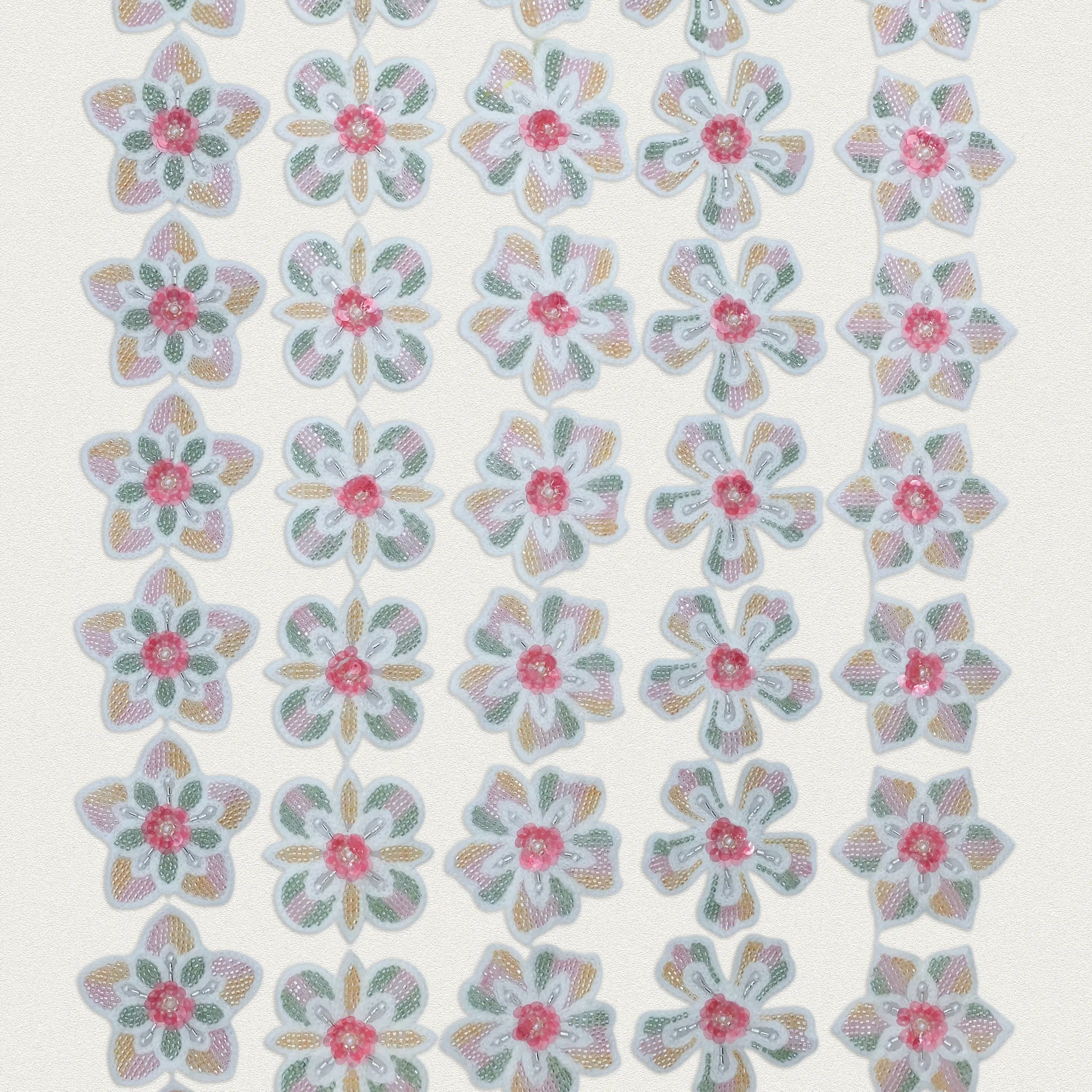 Soft-blue floral-chain trim